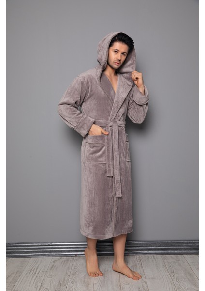 Taş Biyeli Uzun Kapüşonlu Bambu Pamuklu Erkek Bornozu fırsatları