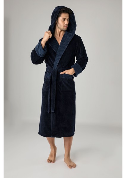 Yaka Pitikare Bambo Cotton Erkek Bornozu