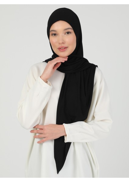 Fermuarlı Viskon Hijab - Siyah - Ecardin
