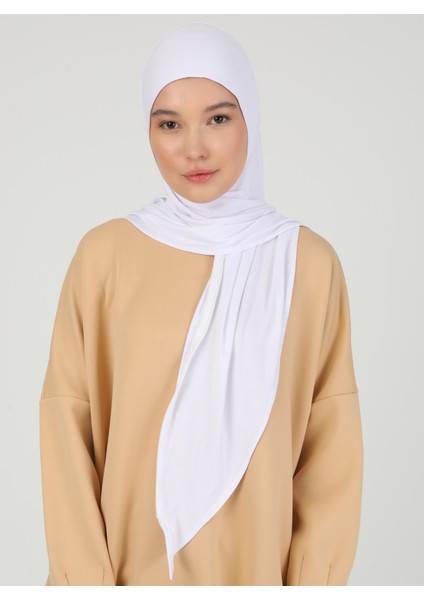 Fermuarlı Viskon Hijab - Beyaz - Ecardin