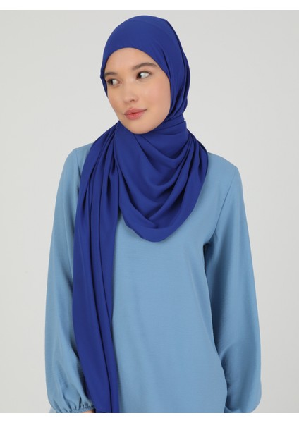 Hijablı Şifon Şal - Saks Mavi - Ecardin