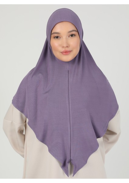 Fermuarlı Viskon Hijab - Mürdüm - Ecardin