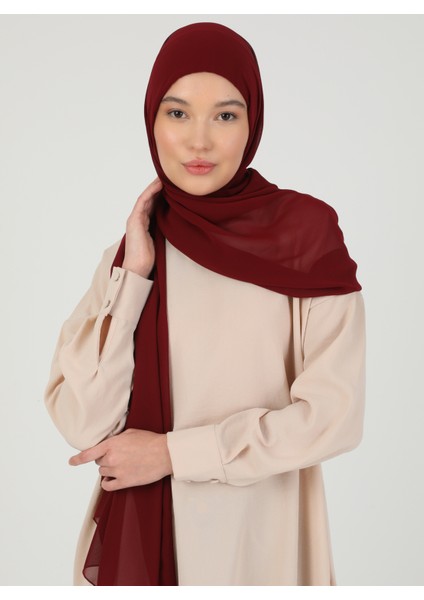 Hijablı Şifon Şal - Bordo - Ecardin