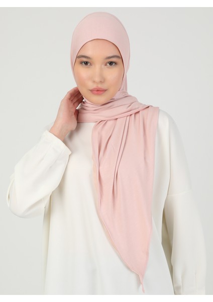 Fermuarlı Viskon Hijab - Pudra - Ecardin