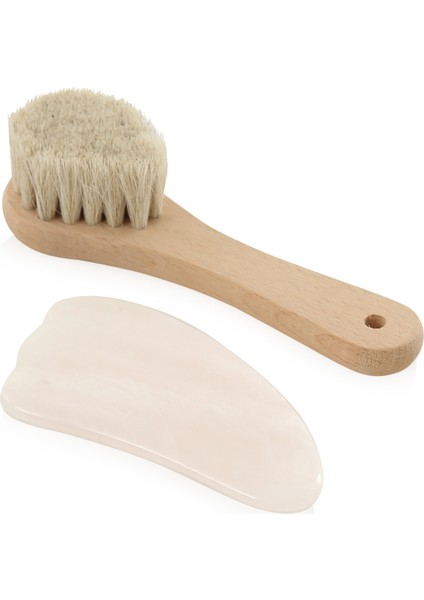 Doğal Güzellik Seti | Pembe Kuvars Gua Sha & Yüz Fırçası