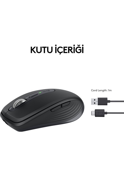 MX Anywhere 3S Kompakt 8000 DPI Optik Sensörlü Sessiz Bluetooth Kablosuz Mouse - Siyah