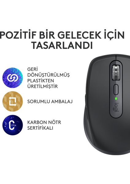 MX Anywhere 3S Kompakt 8000 DPI Optik Sensörlü Sessiz Bluetooth Kablosuz Mouse - Siyah