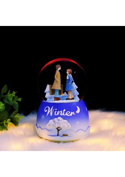 Winter Orta Boy Işıklı Müzikli Kar Küre ve Lotus Kolye Hediyeli modelleri