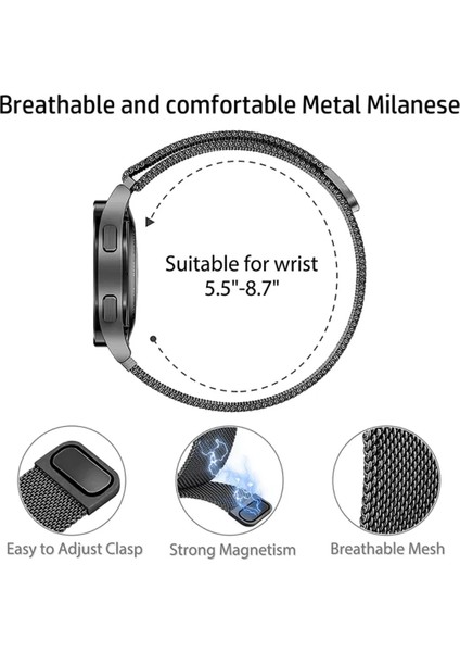 Samsung Galaxy Watch 4 Classic 46MM / Active R500 / Gear Sport R600 / Gear S2 Classic Uyumlu 20MM Mıknatıslı Metal Hasır Kordon fiyatları