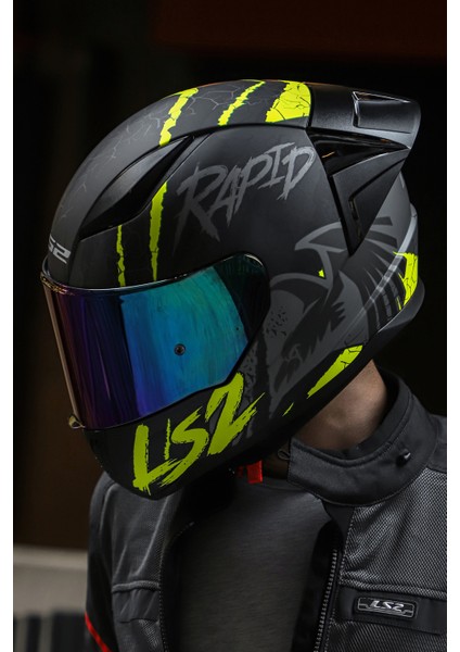 Rapıd Race Raven Mat Siyah-Gri-Neon Sarı Kask C2