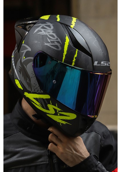 Rapıd Race Raven Mat Siyah-Gri-Neon Sarı Kask C2