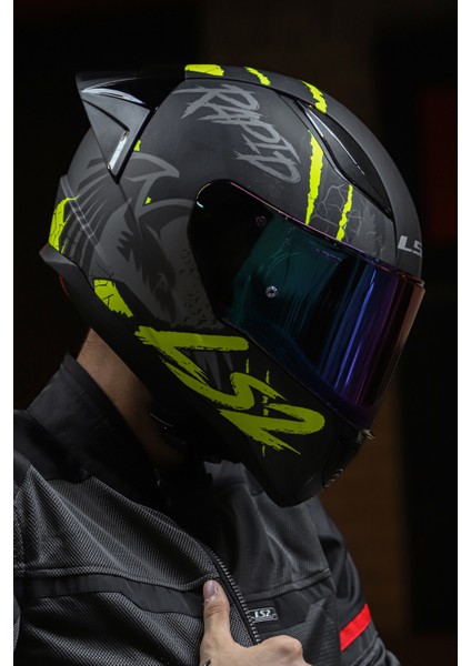 Rapıd Race Raven Mat Siyah-Gri-Neon Sarı Kask C2