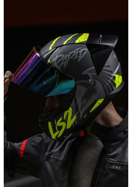 Rapıd Race Raven Mat Siyah-Gri-Neon Sarı Kask C2