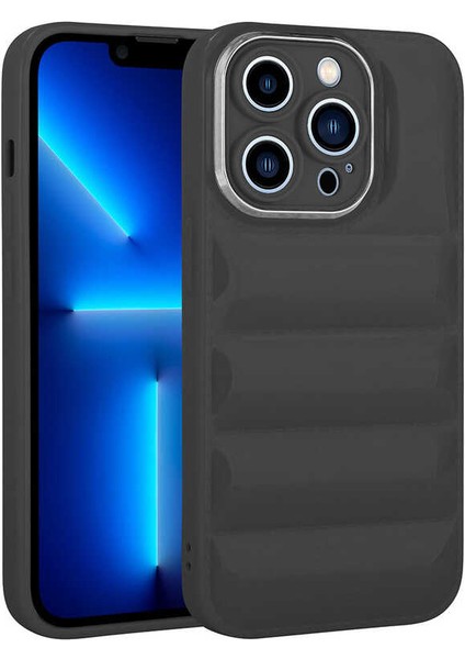 Apple iPhone 13 Pro Max Kılıf Kamera Korumalı Parlak Kasisli Kabartmalı Darbe Emici Yumuşak Kapak (Galya)