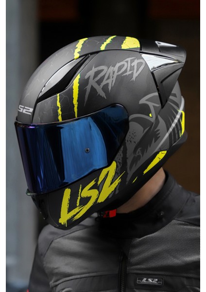 Rapıd Race Raven Mat Siyah-Gri-Neon Sarı Kask