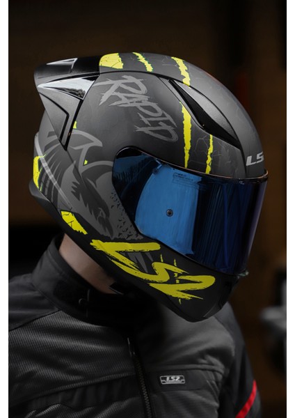 Rapıd Race Raven Mat Siyah-Gri-Neon Sarı Kask