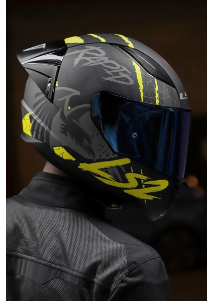Rapıd Race Raven Mat Siyah-Gri-Neon Sarı Kask