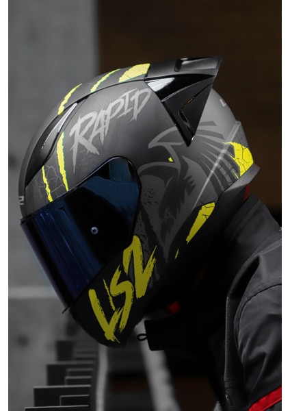 Rapıd Race Raven Mat Siyah-Gri-Neon Sarı Kask