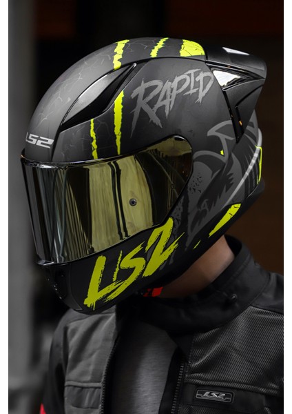 Rapıd Race Raven Mat Siyah-Gri-Neon Sarı Kask C4
