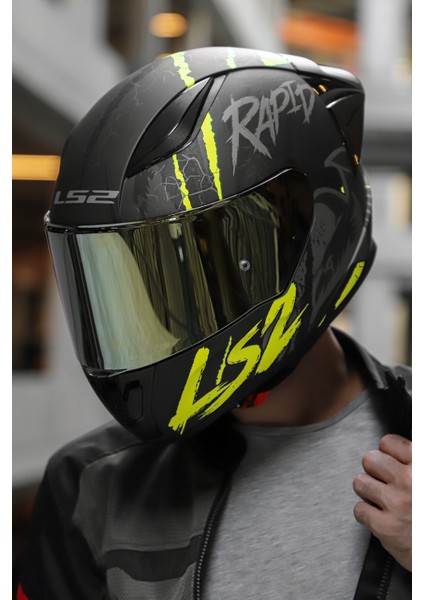 Rapıd Race Raven Mat Siyah-Gri-Neon Sarı Kask C4