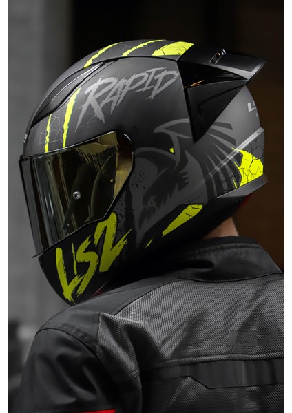 Rapıd Race Raven Mat Siyah-Gri-Neon Sarı Kask C4