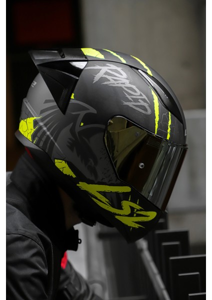 Rapıd Race Raven Mat Siyah-Gri-Neon Sarı Kask C4