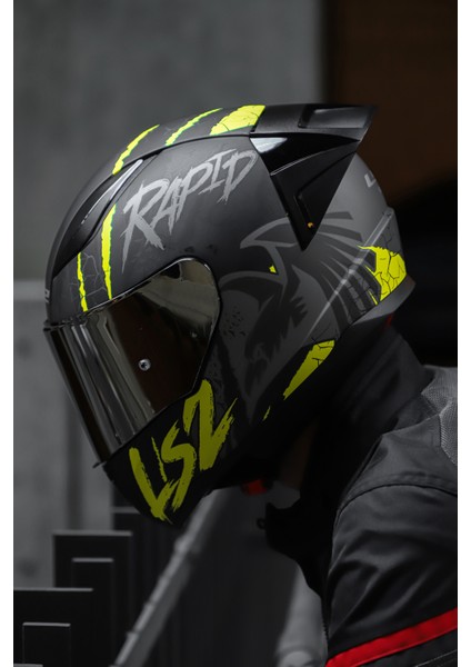 Rapıd Race Raven Mat Siyah-Gri-Neon Sarı Kask C5