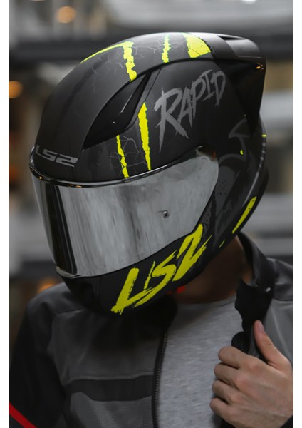 Rapıd Race Raven Mat Siyah-Gri-Neon Sarı Kask C5