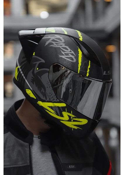 Rapıd Race Raven Mat Siyah-Gri-Neon Sarı Kask C5