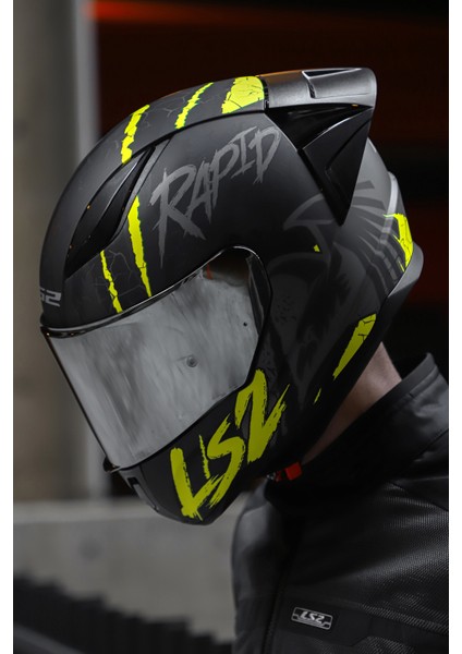 Rapıd Race Raven Mat Siyah-Gri-Neon Sarı Kask C5