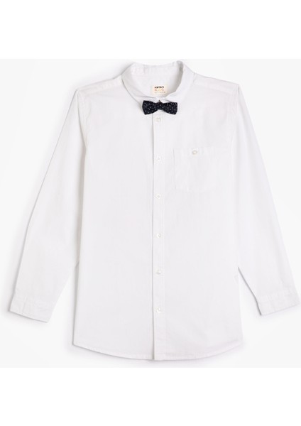 Okul Gömleği Papyon Detaylı Uzun Kollu Pamuklu Klasik Yaka