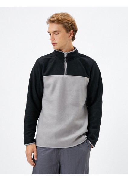 Polar Sweatshirt Yarım Fermuarlı Renk Bloklu Slogan Detaylı fiyatları