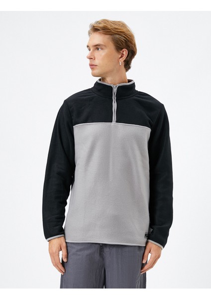 Polar Sweatshirt Yarım Fermuarlı Renk Bloklu Slogan Detaylı modelleri