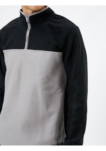 Polar Sweatshirt Yarım Fermuarlı Renk Bloklu Slogan Detaylı indirimleri