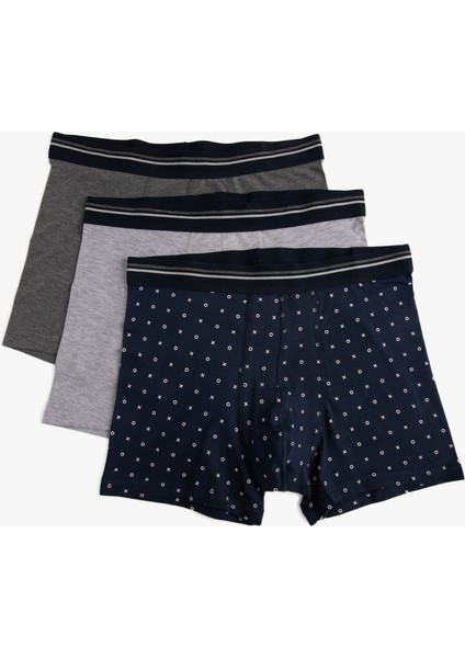 3'lü Boxer Seti Minimal Baskılı Çok Renkli