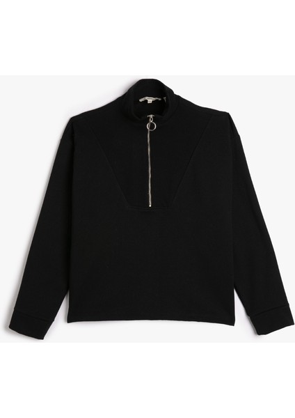 Yarım Fermuarlı Sweatshirt Dik Yaka Uzun Kollu