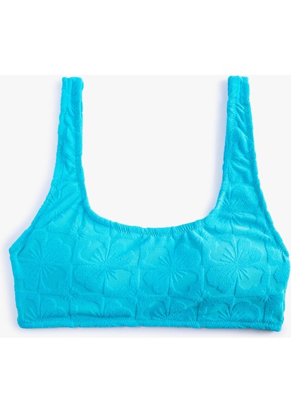 Çiçek Dokulu Bikini Üstü Kare Yaka Askılı