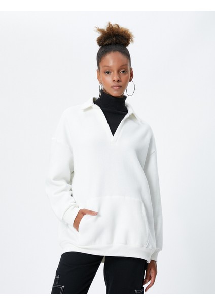 Polo Yaka Sweatshirt Kanguru Cep Detaylı Uzun Kollu