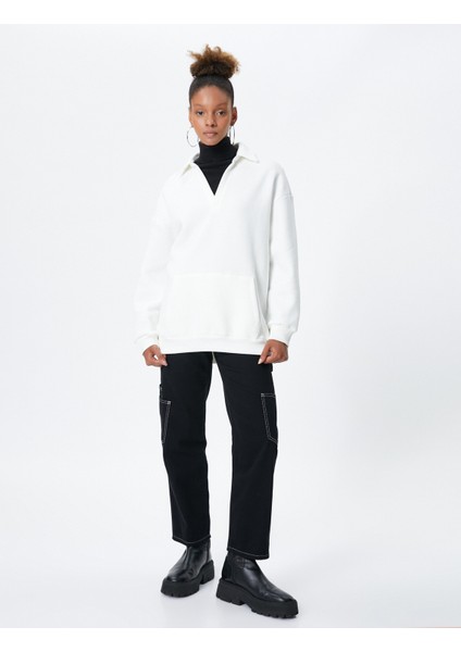 Polo Yaka Sweatshirt Kanguru Cep Detaylı Uzun Kollu