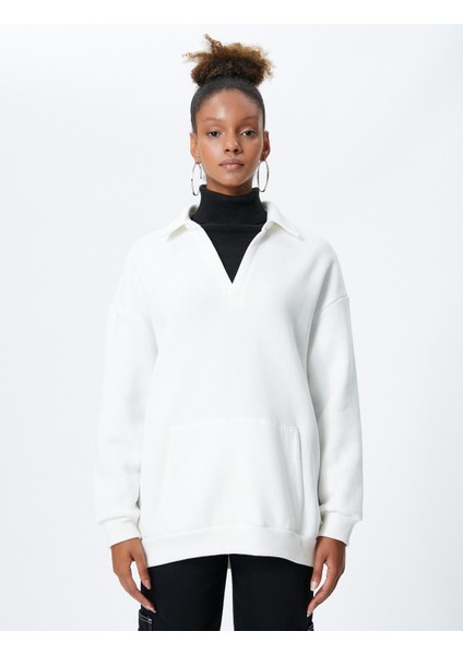 Polo Yaka Sweatshirt Kanguru Cep Detaylı Uzun Kollu