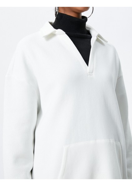 Polo Yaka Sweatshirt Kanguru Cep Detaylı Uzun Kollu