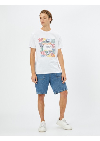 Slogan Baskılı Tişört Bisiklet Yaka Kısa Kollu Pamuklu fiyatları