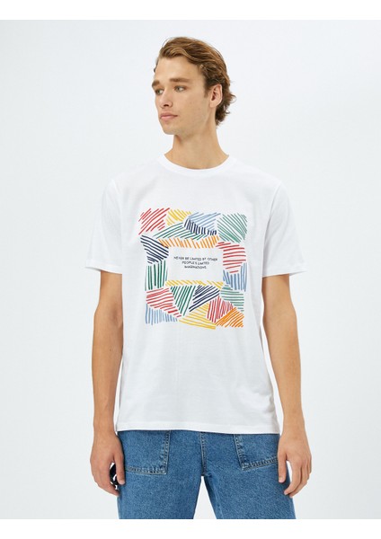 Slogan Baskılı Tişört Bisiklet Yaka Kısa Kollu Pamuklu modelleri