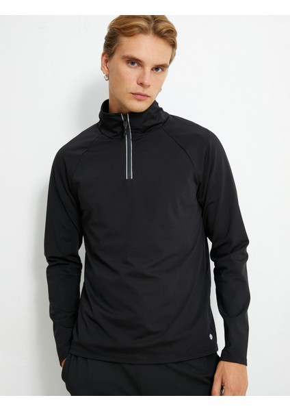 Spor Sweatshirt Dik Yaka Fermuarlı Uzun Kollu