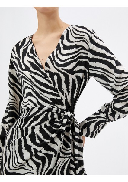 Zebra Desenli Elbise Mini Anvelop Uzun Kollu V Yaka indirimleri
