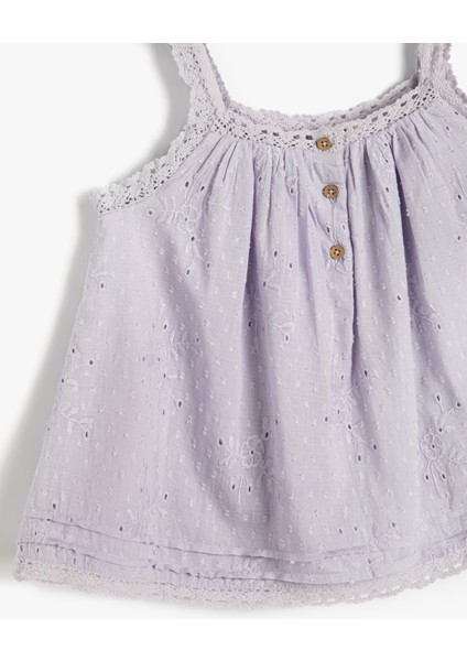 Askılı Bluz Çiçek Brodeli Düğmeli Pamuklu Astarlı modelleri