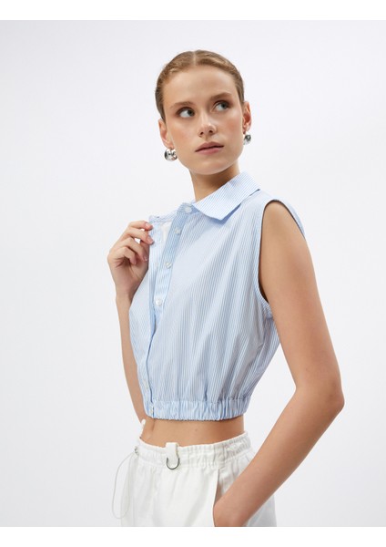 Crop Gömlek Pencere Detaylı Kolsuz Pamuklu