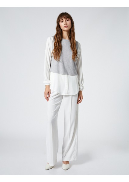 Uzun Kollu Gömlek Çift Parça Görünümlü Bisiklet Yaka Viskon fiyatları