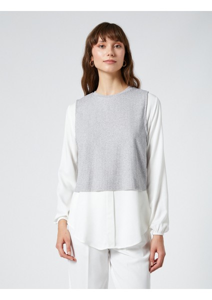 Uzun Kollu Gömlek Çift Parça Görünümlü Bisiklet Yaka Viskon modelleri