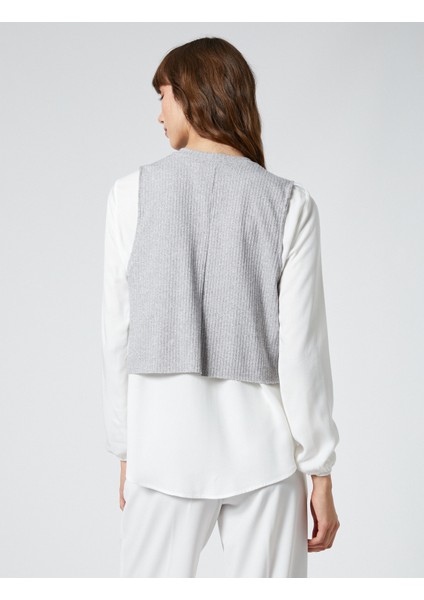 Uzun Kollu Gömlek Çift Parça Görünümlü Bisiklet Yaka Viskon fırsatları